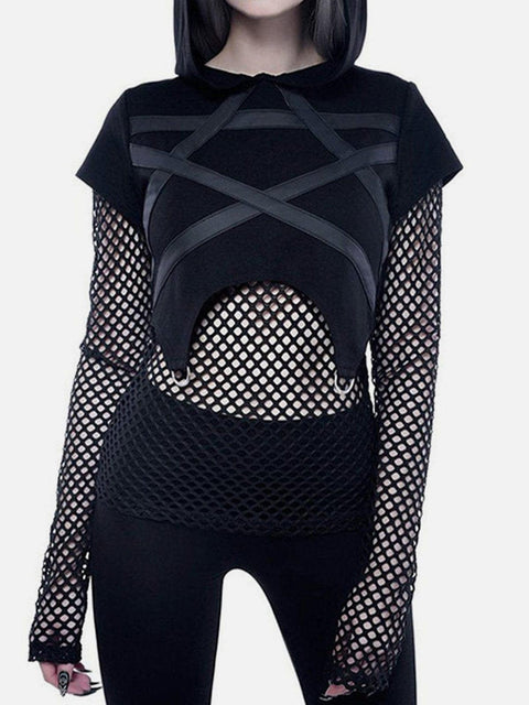 Patchwork Mesh Star Hoodie - Anagoc