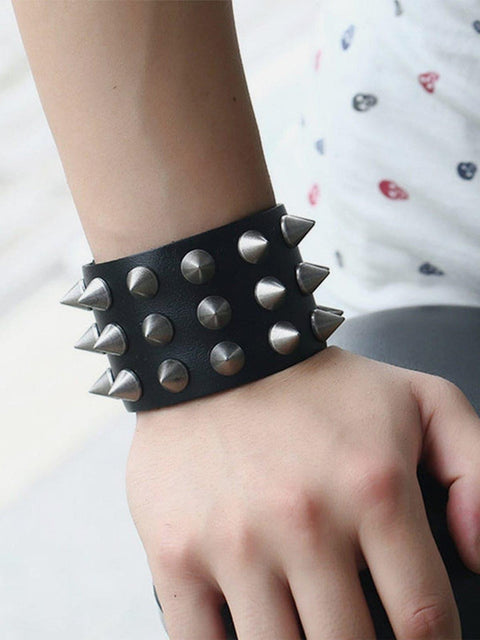 Punk Leather Rivet Adjustable Bracelet - Anagoc