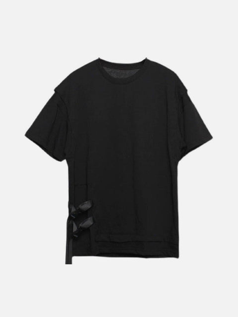 Fake Two Patchwork Ribbons Tee - Anagoc