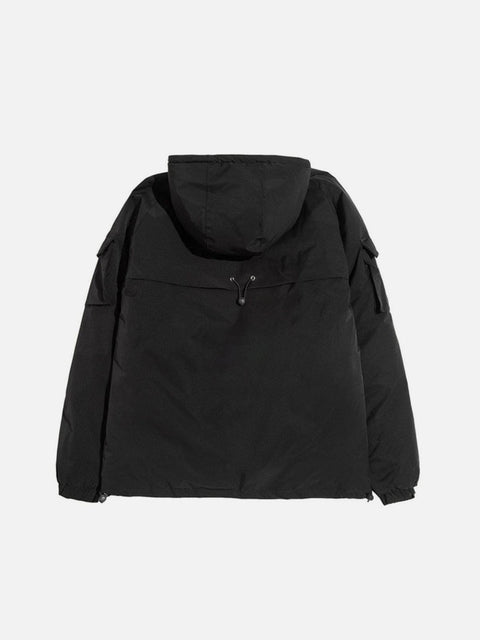 Functional Half Zip Up Embroidery Winter Coat - Anagoc