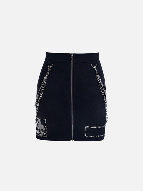 Dark Punk Skeleton Chain Skirt - Anagoc