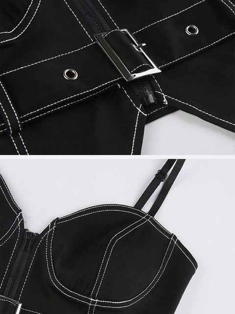 Topstitched Belt Cropped Vest - Anagoc
