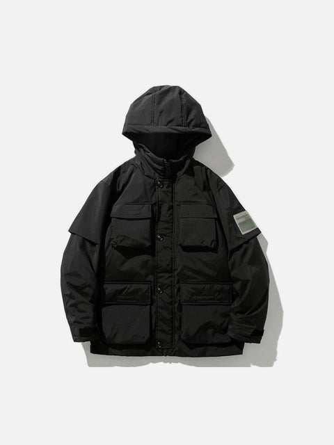 Multi Pockets Hooded Winter Down Coat - Anagoc