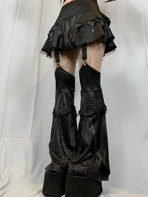 Dark Goth Mesh Panel Flared Pants - Anagoc