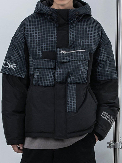 Irregular Plaid Patchwork Winter Down Coat - Anagoc