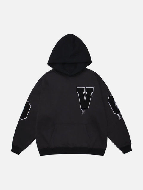 Fake Two Tassel Embroidery Letters Print Hoodie - Anagoc
