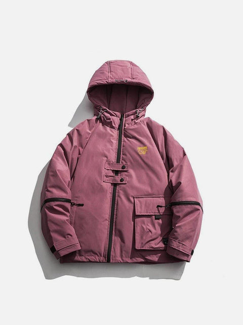 Function Arm Zipper Print Winter Coat - Anagoc