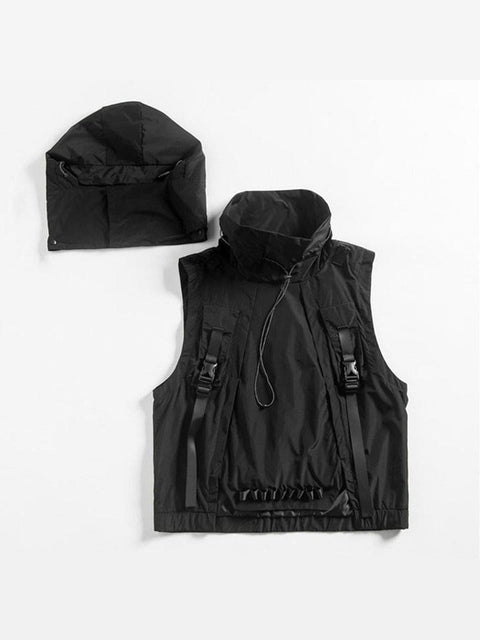 Dark Combat Multi Pockets Hooded Vest - Anagoc