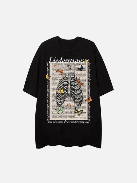 Gothic Punk Butterfly Skeleton Graphic Tee - Anagoc