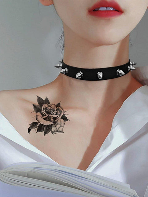Dark Studded Punk PU Necklace - Anagoc