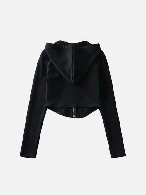 Irregular Slim Zip Up Cropped Hoodie - Anagoc