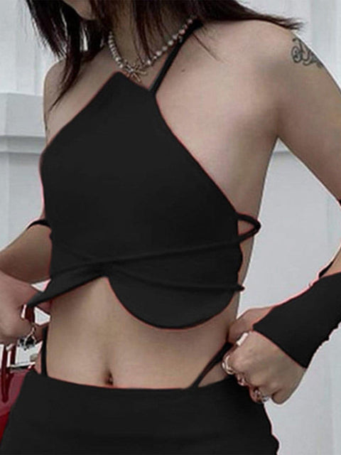 Asymmetric Lace-up Sleeve Vest - Anagoc