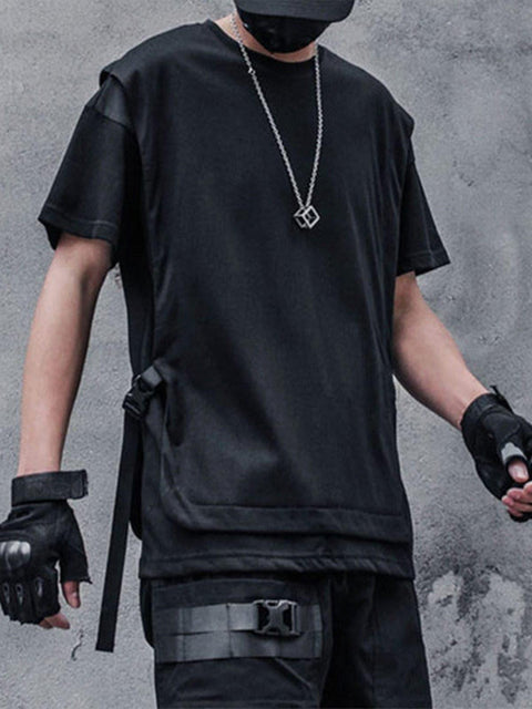 Fake Two-piece Buckle Streamer Tee - Anagoc