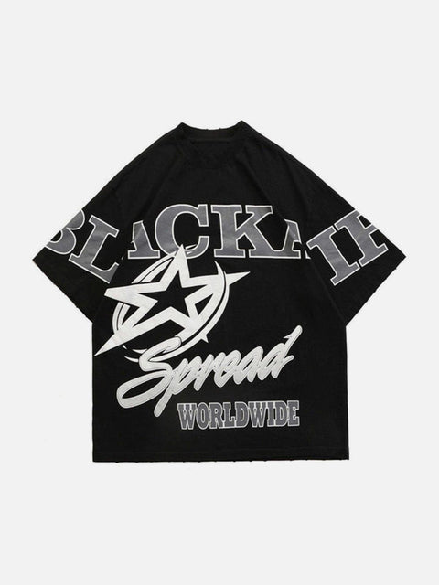 Cut Star Letters Graphic Tee - Anagoc