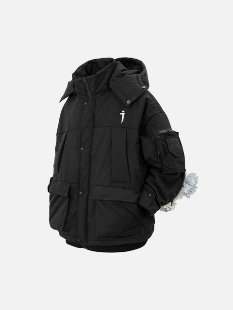 Hidden Flowers Zipper Winter Coat - Anagoc