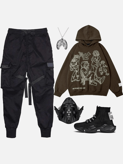 Cartoon Line Character Print Hoodie