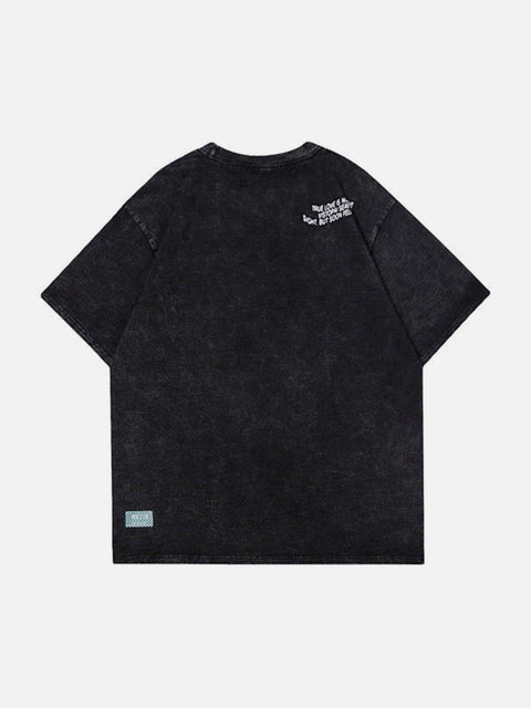 Heart Checkerboard Washed Graphic Tee - Anagoc