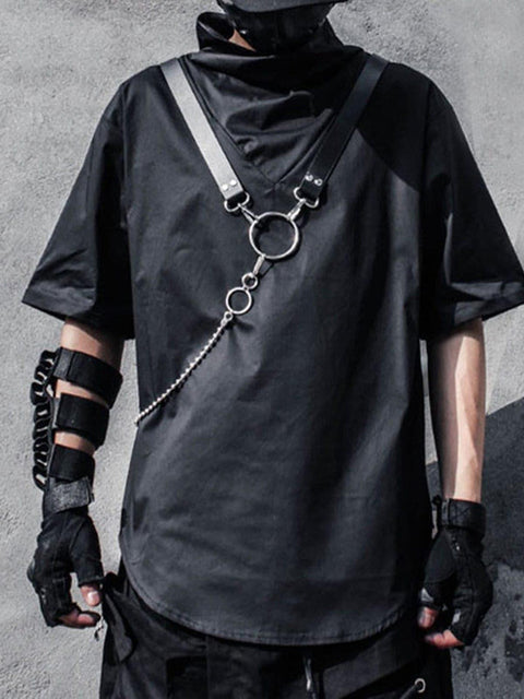 Dark Functional Chain Turtleneck Tee - Anagoc
