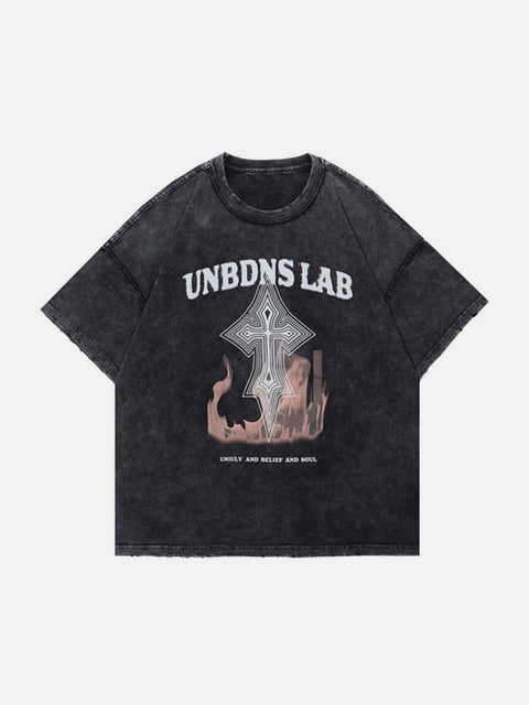 Cross Flame Washed Graphic Tee - Anagoc