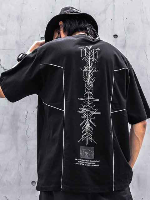 Functional Reflective Strip Print Cotton Tee - Anagoc