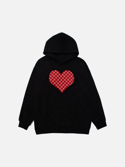 Towel Embroidery Plaid Love Hoodie - Anagoc