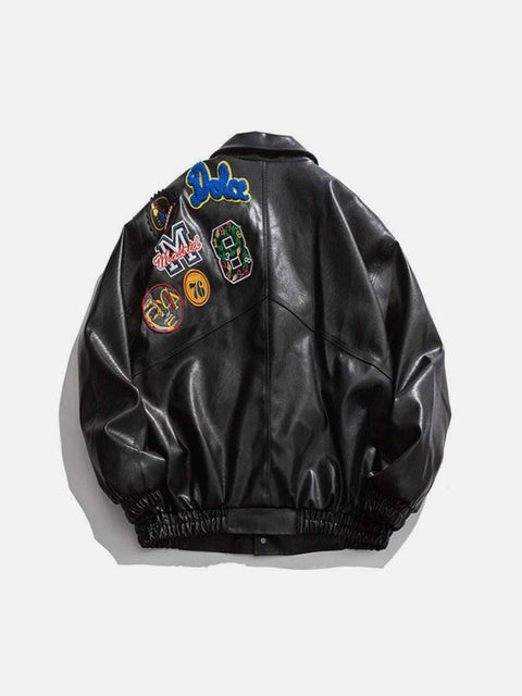 Embroidered Leather Jacket - Anagoc
