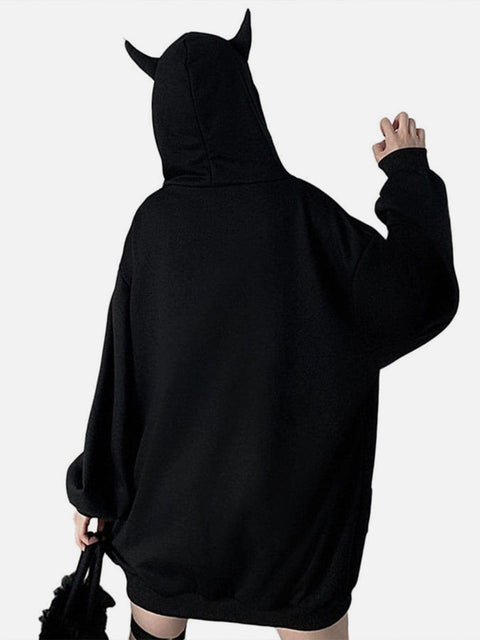 Dark Little Devil Horn Zip Up Hoodie - Anagoc