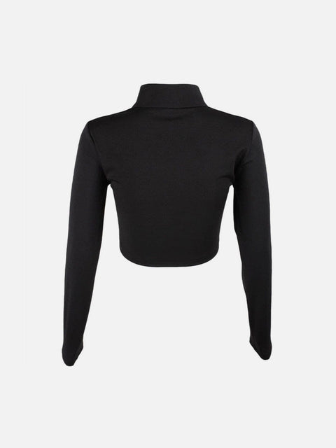 Dark Personality Side Graffiti Cropped Long Sleeve T Shirt - Anagoc