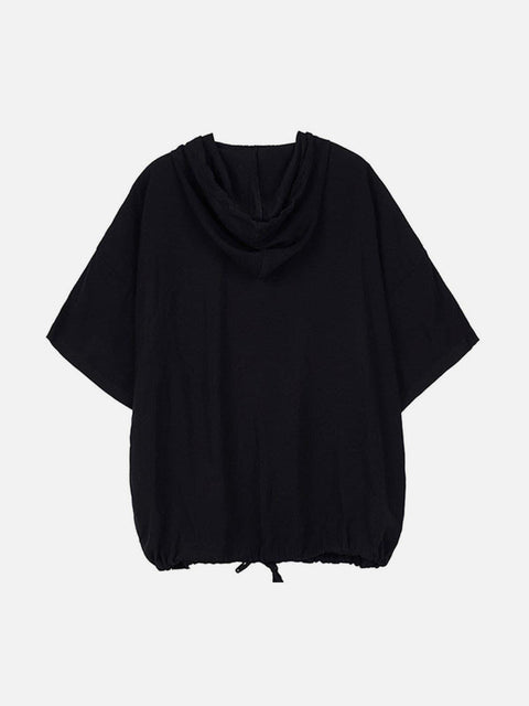 Dark Elastic Oversized Hooded Shirt - Anagoc