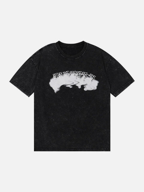 Letter Ferrule Washed Cotton Graphic Tee - Anagoc