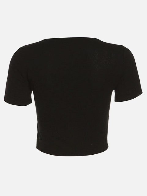 Hollow Irregular Pearl Chain Short Sleeve T Shirt - Anagoc