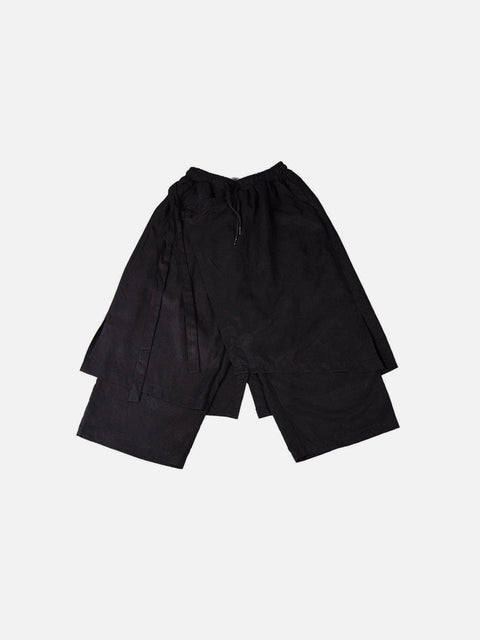 Dark Fake Two Bandage Cropped Culottes Pants - Anagoc