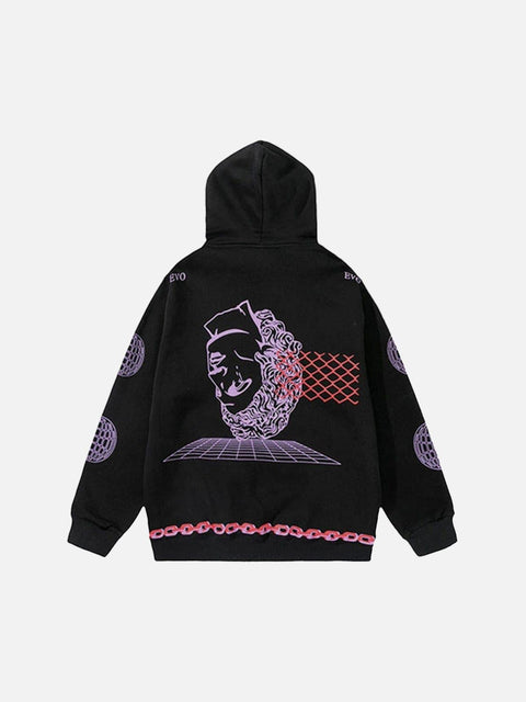 Fire Flame Love Chain Print Fleece Hoodie - Anagoc