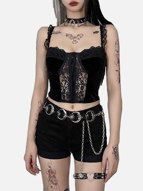 Dark Backless Lace Vest - Anagoc