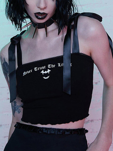 Dark Straps Letters Print Vest - Anagoc