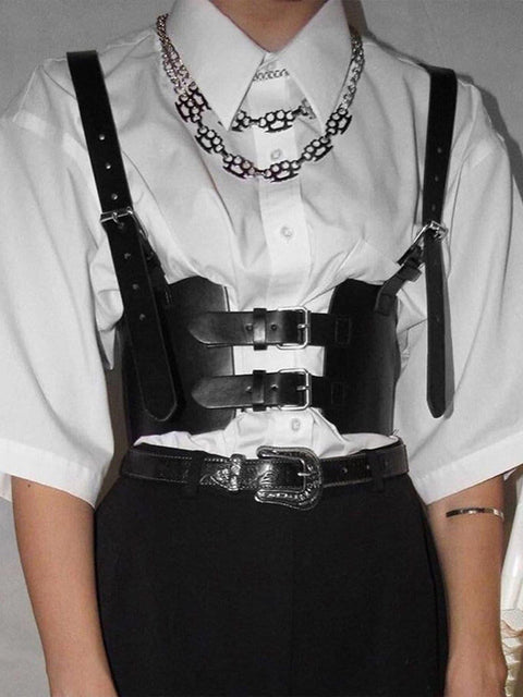 Personalized Punk Strap PU Sling Vest - Anagoc