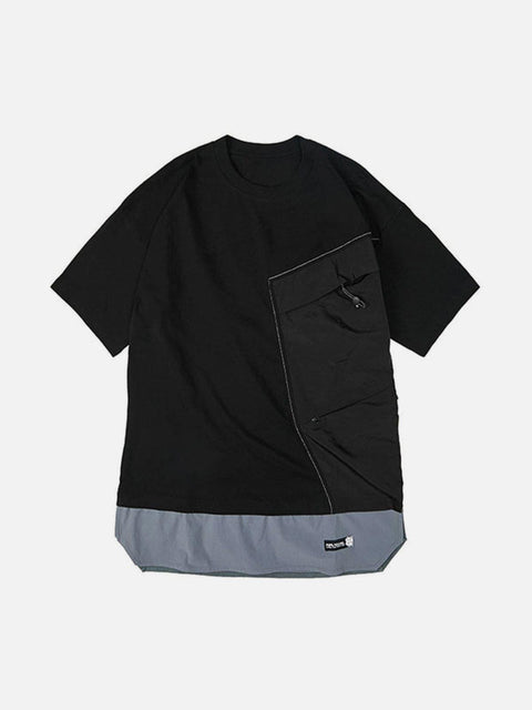 Cyberpunk Fake Two Patchwork Cotton Tee - Anagoc