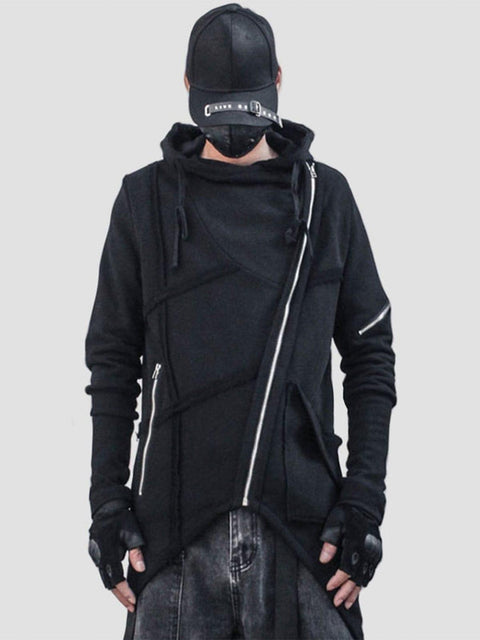 Dark Function Irregular Diagonal Zipper Hooded Jacket - Anagoc