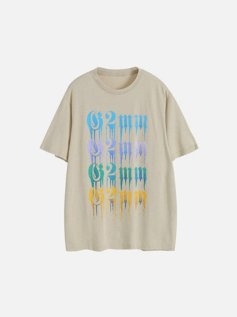 Nostalgic Colorful Letters Washed Cotton Graphic Tee - Anagoc