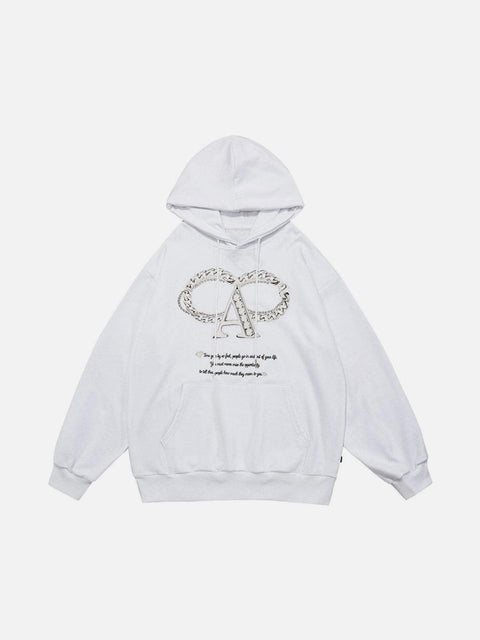 Alphabet Necklace Print Hoodie - Anagoc