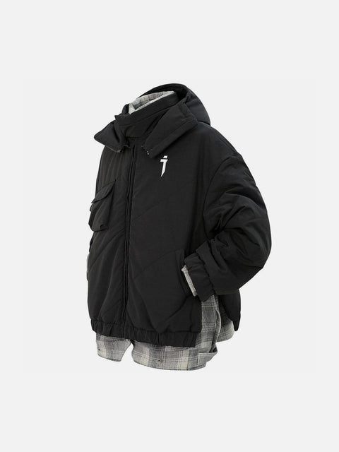 Fake Two Plaid Winter Coat - Anagoc