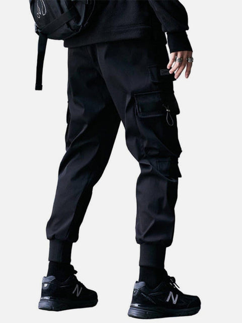 Techwear Big Zipper Pockets Print Thick Fleece Cargo Pants - Anagoc