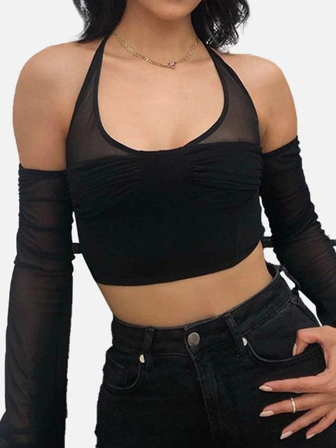 Sexy Camisole Perspective Long Sleeve T Shirt - Anagoc