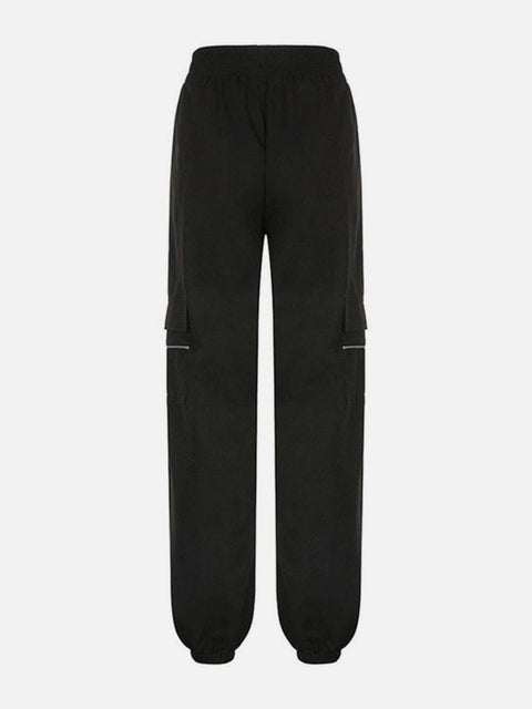Asymmetric Zipper Reflective Strip Cargo Pants - Anagoc
