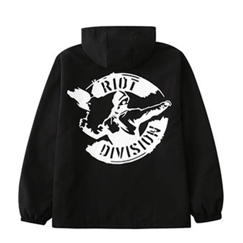 Irregular Zip Up Print Cargo Jacket - Anagoc