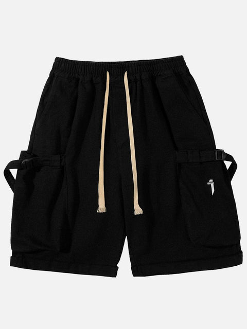 Drawstring Pocket Embroidery Shorts - Anagoc