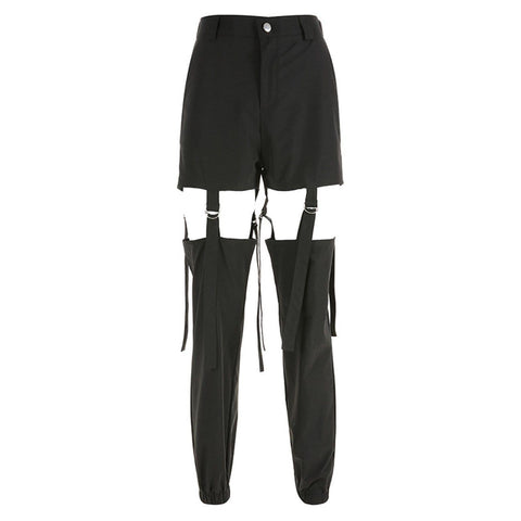 Combat Removable Buckle Hollow Out Pants - Anagoc