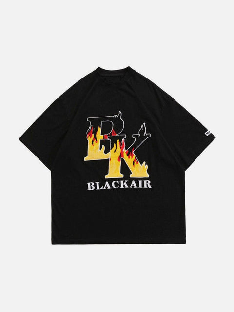 Flame Letters Embroidery Tee - Anagoc
