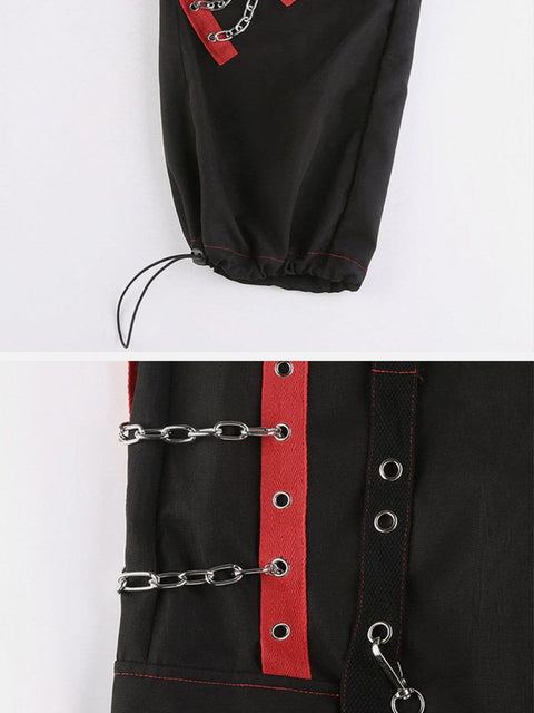 Patchwark Ribbons Chain Pants - Anagoc