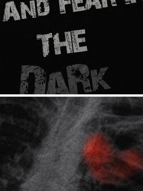 Dark Blurred Skull Heart Graphic Tee - Anagoc